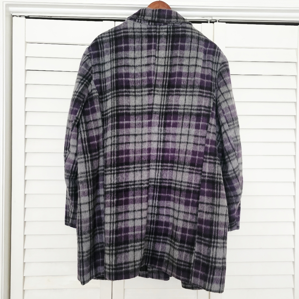 Madden Girl Plaid Coat Size 3X Gray Purple Mid Length Single Breasted Lined Soft - Picture 8 of 11